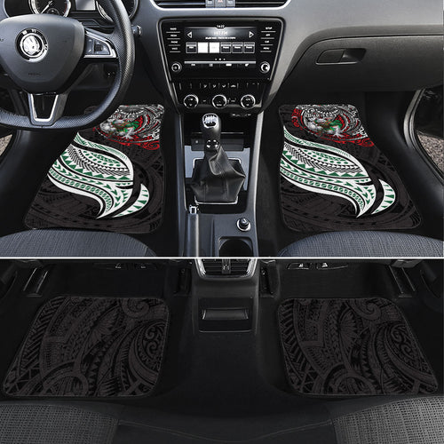 Personalised South Sydney Rabbitohs Car Mats Polynesian Tribal Art Style With Powerful Rabbit Mascot