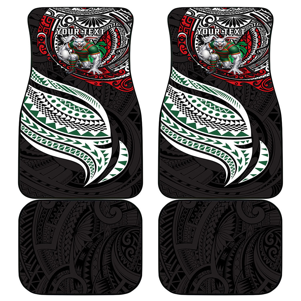 Personalised South Sydney Rabbitohs Car Mats Polynesian Tribal Art Style With Powerful Rabbit Mascot