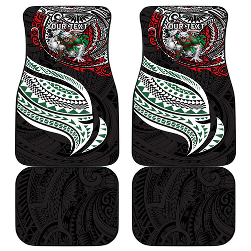 Personalised South Sydney Rabbitohs Car Mats Polynesian Tribal Art Style With Powerful Rabbit Mascot