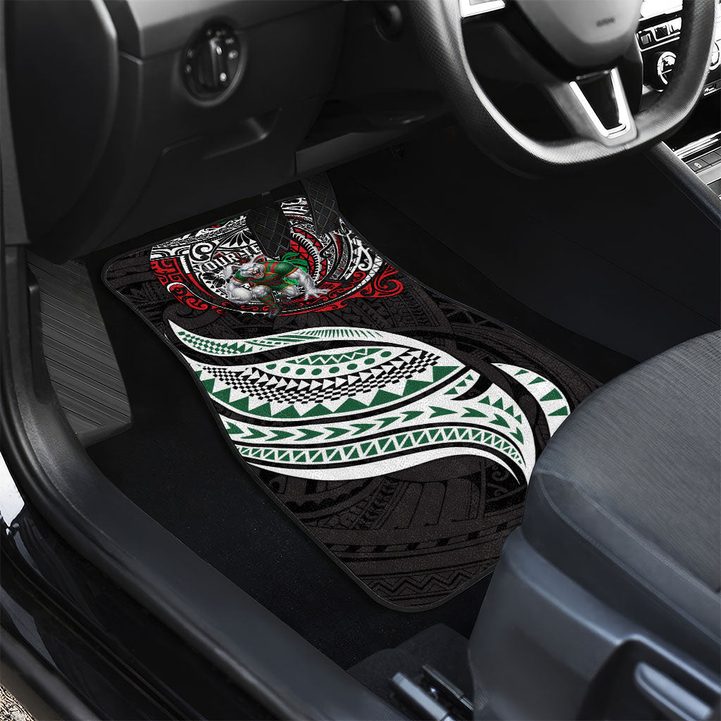 Personalised South Sydney Rabbitohs Car Mats Polynesian Tribal Art Style With Powerful Rabbit Mascot