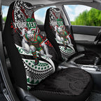Personalised South Sydney Rabbitohs Car Seat Cover Polynesian Tribal Art Style With Powerful Rabbit Mascot