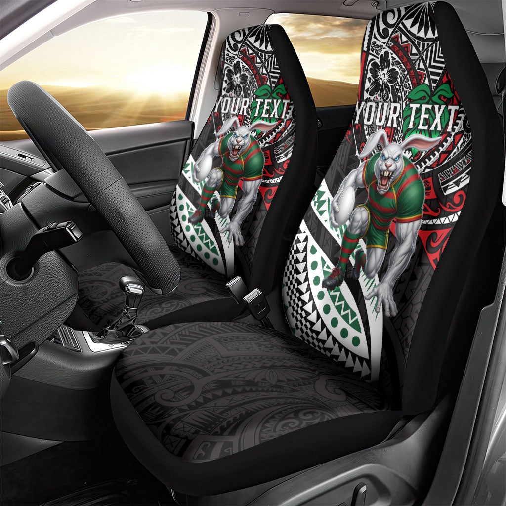 Personalised South Sydney Rabbitohs Car Seat Cover Polynesian Tribal Art Style With Powerful Rabbit Mascot