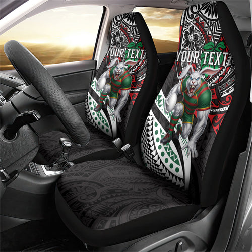 Personalised South Sydney Rabbitohs Car Seat Cover Polynesian Tribal Art Style With Powerful Rabbit Mascot