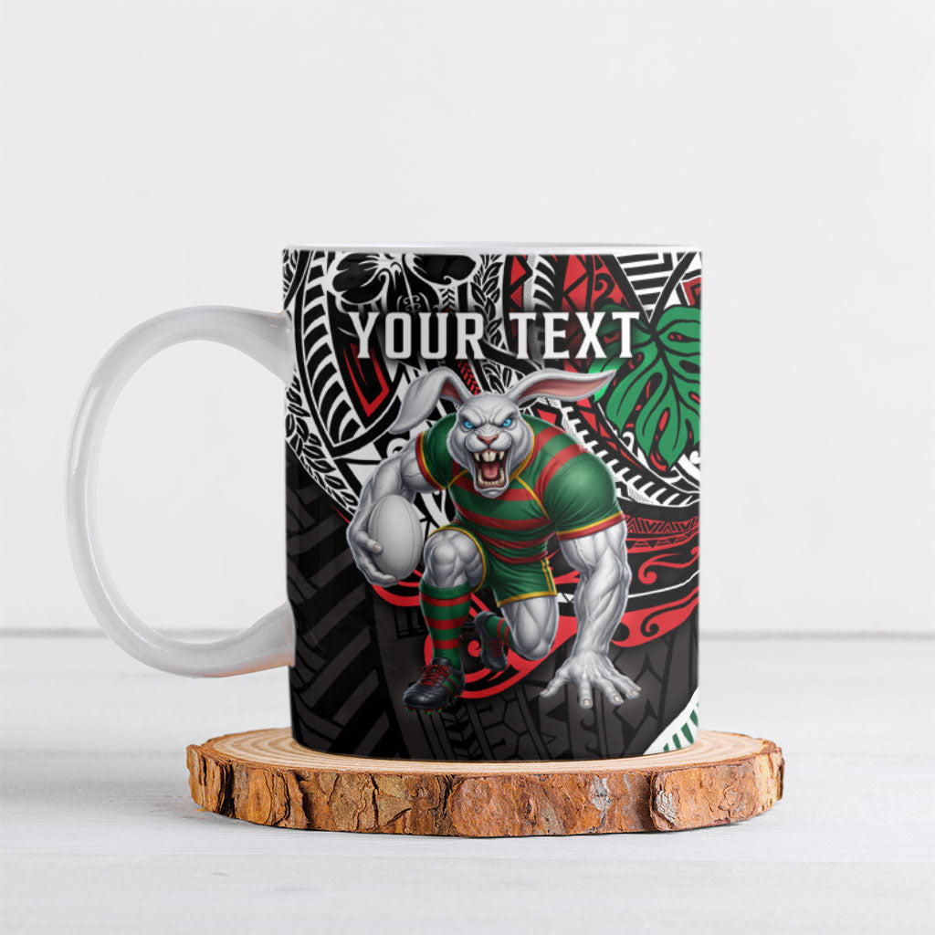 Personalised South Sydney Rabbitohs Ceramic Mug Polynesian Tribal Art Style With Powerful Rabbit Mascot