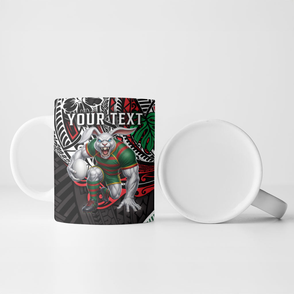 Personalised South Sydney Rabbitohs Ceramic Mug Polynesian Tribal Art Style With Powerful Rabbit Mascot