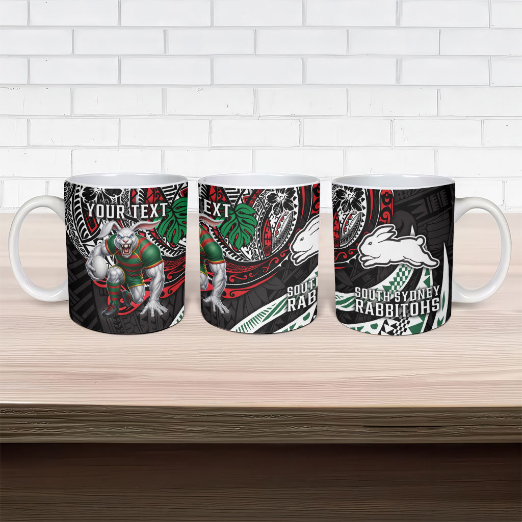 Personalised South Sydney Rabbitohs Ceramic Mug Polynesian Tribal Art Style With Powerful Rabbit Mascot