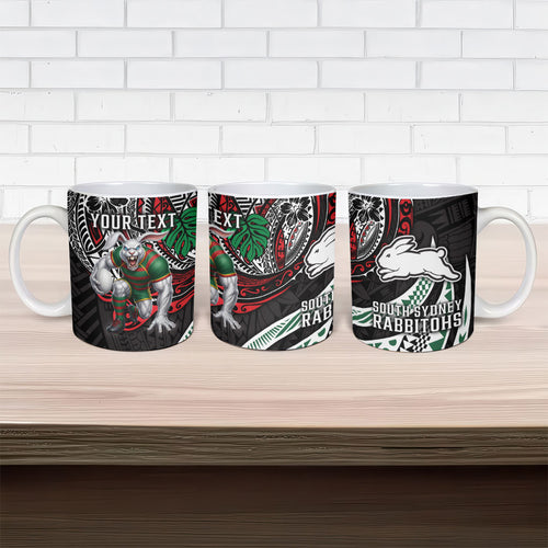 Personalised South Sydney Rabbitohs Ceramic Mug Polynesian Tribal Art Style With Powerful Rabbit Mascot