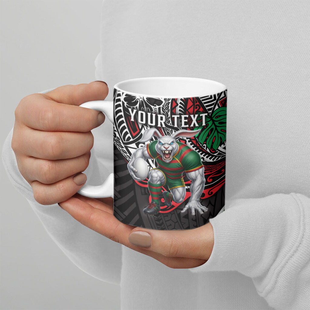 Personalised South Sydney Rabbitohs Ceramic Mug Polynesian Tribal Art Style With Powerful Rabbit Mascot