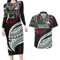 Personalised South Sydney Rabbitohs Couples Matching Long Sleeve Bodycon Dress and Hawaiian Shirt Polynesian Tribal Art Style With Powerful Rabbit Mascot