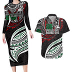 Personalised South Sydney Rabbitohs Couples Matching Long Sleeve Bodycon Dress and Hawaiian Shirt Polynesian Tribal Art Style With Powerful Rabbit Mascot