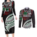 Personalised South Sydney Rabbitohs Couples Matching Long Sleeve Bodycon Dress and Long Sleeve Button Shirt Polynesian Tribal Art Style With Powerful Rabbit Mascot