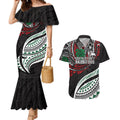 Personalised South Sydney Rabbitohs Couples Matching Mermaid Dress and Hawaiian Shirt Polynesian Tribal Art Style With Powerful Rabbit Mascot