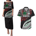 Personalised South Sydney Rabbitohs Couples Matching Puletasi and Hawaiian Shirt Polynesian Tribal Art Style With Powerful Rabbit Mascot