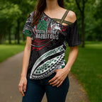 Personalised South Sydney Rabbitohs Cross Shoulder Shirt Polynesian Tribal Art Style With Powerful Rabbit Mascot