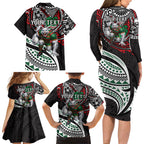 Personalised South Sydney Rabbitohs Family Matching Long Sleeve Bodycon Dress and Hawaiian Shirt Polynesian Tribal Art Style With Powerful Rabbit Mascot