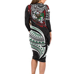 Personalised South Sydney Rabbitohs Family Matching Long Sleeve Bodycon Dress and Hawaiian Shirt Polynesian Tribal Art Style With Powerful Rabbit Mascot