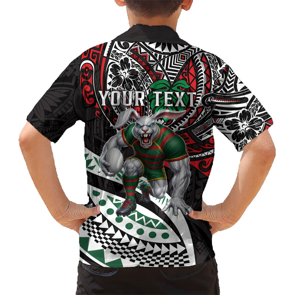 Personalised South Sydney Rabbitohs Family Matching Mermaid Dress and Hawaiian Shirt Polynesian Tribal Art Style With Powerful Rabbit Mascot
