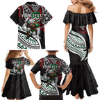 Personalised South Sydney Rabbitohs Family Matching Mermaid Dress and Hawaiian Shirt Polynesian Tribal Art Style With Powerful Rabbit Mascot