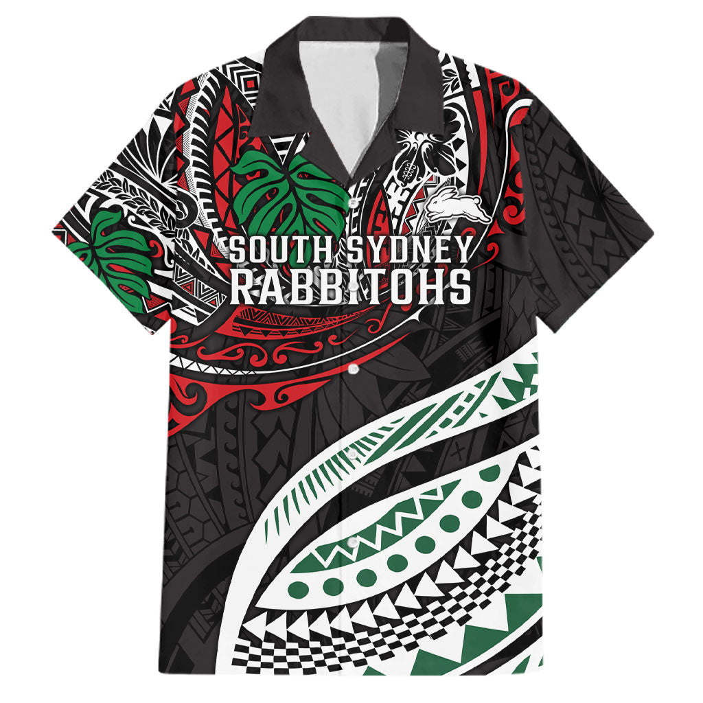 Personalised South Sydney Rabbitohs Family Matching Mermaid Dress and Hawaiian Shirt Polynesian Tribal Art Style With Powerful Rabbit Mascot