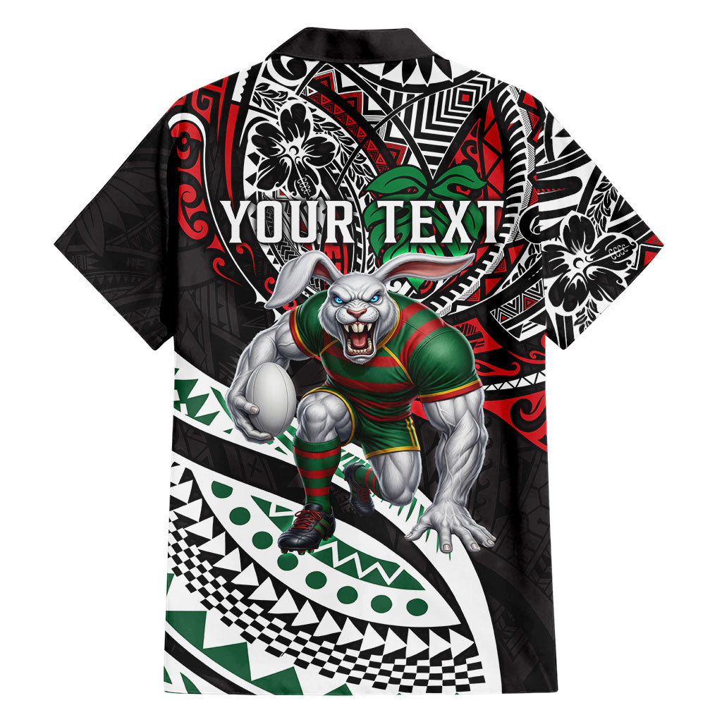 Personalised South Sydney Rabbitohs Family Matching Mermaid Dress and Hawaiian Shirt Polynesian Tribal Art Style With Powerful Rabbit Mascot