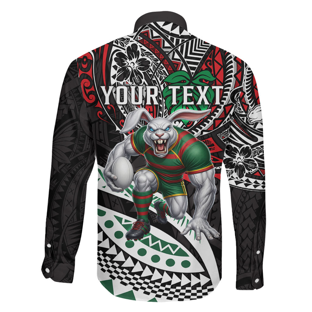 Personalised South Sydney Rabbitohs Family Matching Mermaid Dress and Hawaiian Shirt Polynesian Tribal Art Style With Powerful Rabbit Mascot