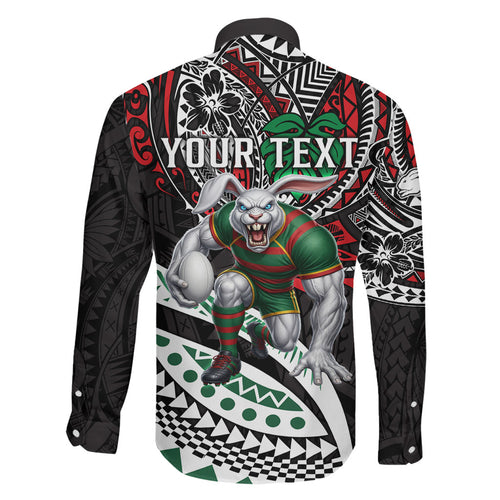 Personalised South Sydney Rabbitohs Family Matching Mermaid Dress and Hawaiian Shirt Polynesian Tribal Art Style With Powerful Rabbit Mascot
