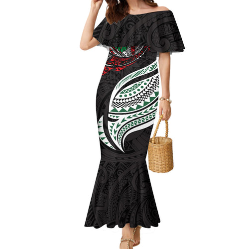 Personalised South Sydney Rabbitohs Family Matching Mermaid Dress and Hawaiian Shirt Polynesian Tribal Art Style With Powerful Rabbit Mascot