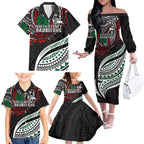 Personalised South Sydney Rabbitohs Family Matching Off The Shoulder Long Sleeve Dress and Hawaiian Shirt Polynesian Tribal Art Style With Powerful Rabbit Mascot