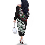 Personalised South Sydney Rabbitohs Family Matching Off The Shoulder Long Sleeve Dress and Hawaiian Shirt Polynesian Tribal Art Style With Powerful Rabbit Mascot