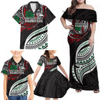 Personalised South Sydney Rabbitohs Family Matching Off Shoulder Maxi Dress and Hawaiian Shirt Polynesian Tribal Art Style With Powerful Rabbit Mascot