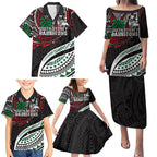 Personalised South Sydney Rabbitohs Family Matching Puletasi and Hawaiian Shirt Polynesian Tribal Art Style With Powerful Rabbit Mascot
