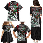Personalised South Sydney Rabbitohs Family Matching Puletasi and Hawaiian Shirt Polynesian Tribal Art Style With Powerful Rabbit Mascot