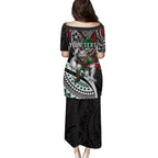 Personalised South Sydney Rabbitohs Family Matching Puletasi and Hawaiian Shirt Polynesian Tribal Art Style With Powerful Rabbit Mascot