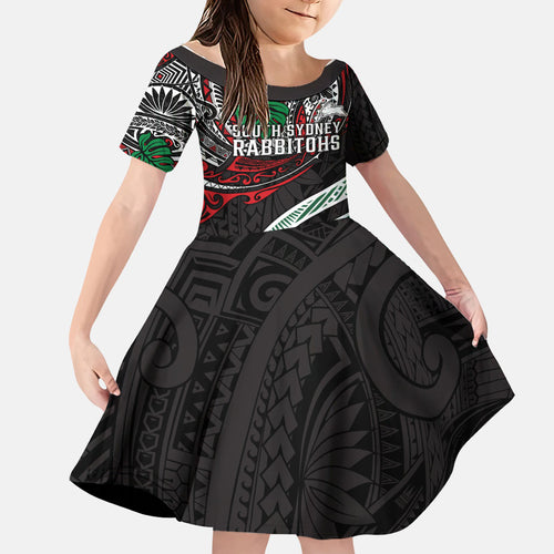 Personalised South Sydney Rabbitohs Family Matching Summer Maxi Dress and Hawaiian Shirt Polynesian Tribal Art Style With Powerful Rabbit Mascot