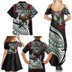 Personalised South Sydney Rabbitohs Family Matching Summer Maxi Dress and Hawaiian Shirt Polynesian Tribal Art Style With Powerful Rabbit Mascot
