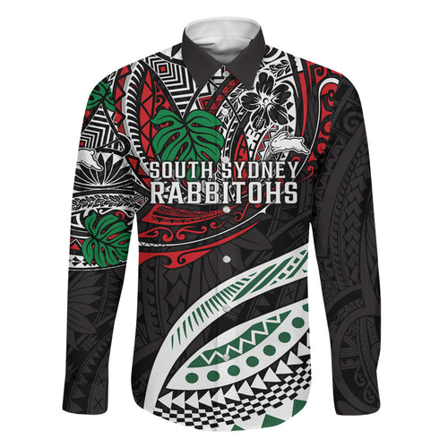 Personalised South Sydney Rabbitohs Family Matching Summer Maxi Dress and Hawaiian Shirt Polynesian Tribal Art Style With Powerful Rabbit Mascot