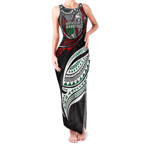 Personalised South Sydney Rabbitohs Family Matching Tank Maxi Dress and Hawaiian Shirt Polynesian Tribal Art Style With Powerful Rabbit Mascot