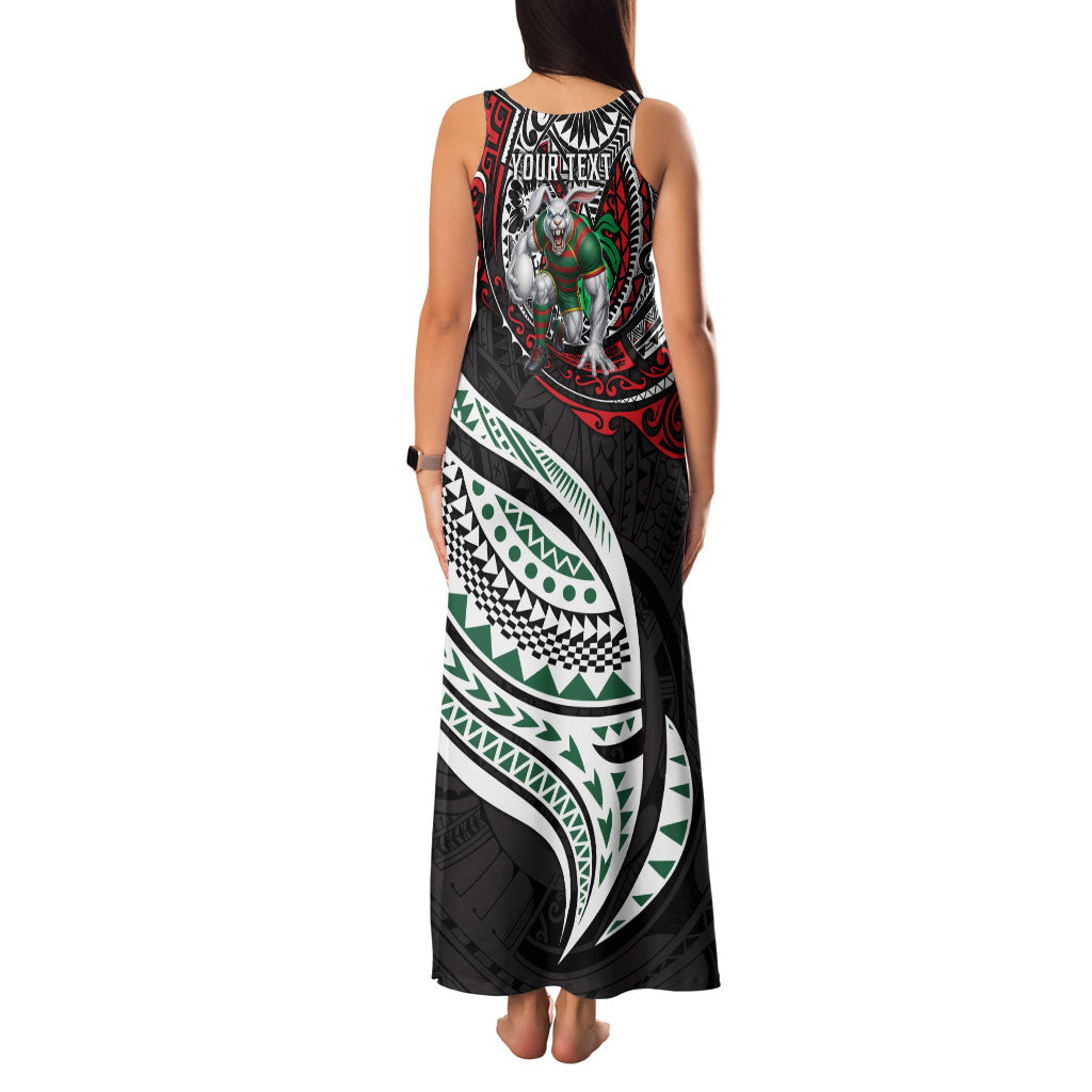 Personalised South Sydney Rabbitohs Family Matching Tank Maxi Dress and Hawaiian Shirt Polynesian Tribal Art Style With Powerful Rabbit Mascot