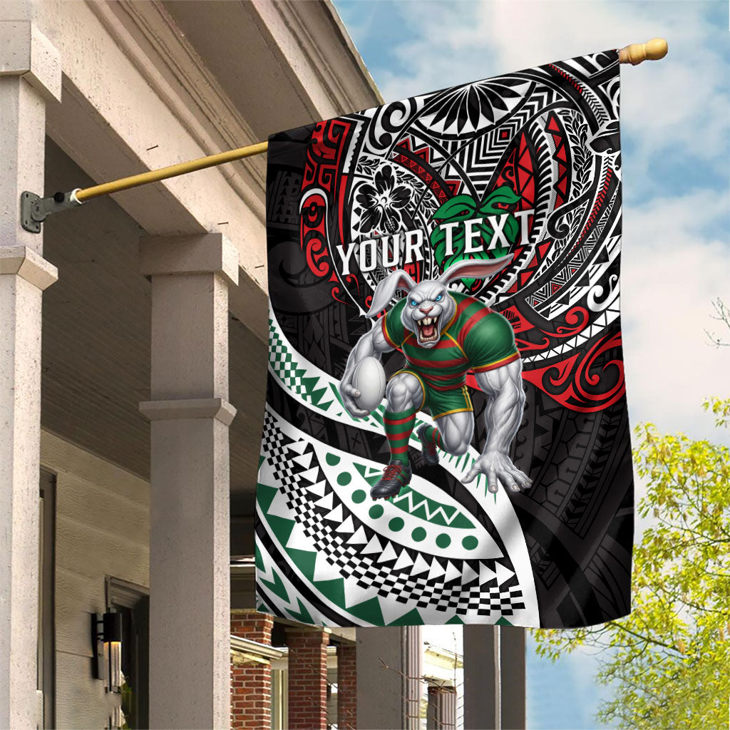 Personalised South Sydney Rabbitohs Garden Flag Polynesian Tribal Art Style With Powerful Rabbit Mascot