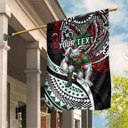Personalised South Sydney Rabbitohs Garden Flag Polynesian Tribal Art Style With Powerful Rabbit Mascot