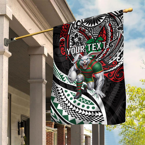 Personalised South Sydney Rabbitohs Garden Flag Polynesian Tribal Art Style With Powerful Rabbit Mascot