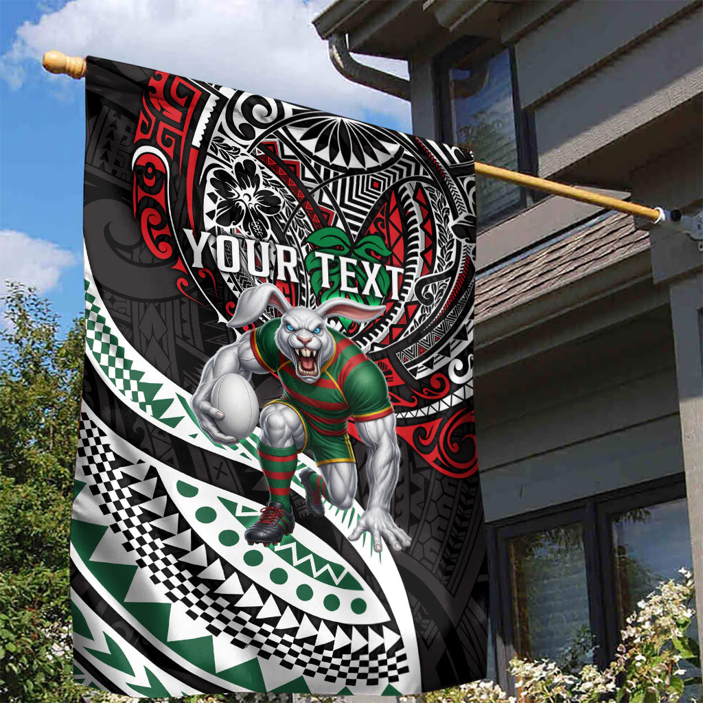 Personalised South Sydney Rabbitohs Garden Flag Polynesian Tribal Art Style With Powerful Rabbit Mascot