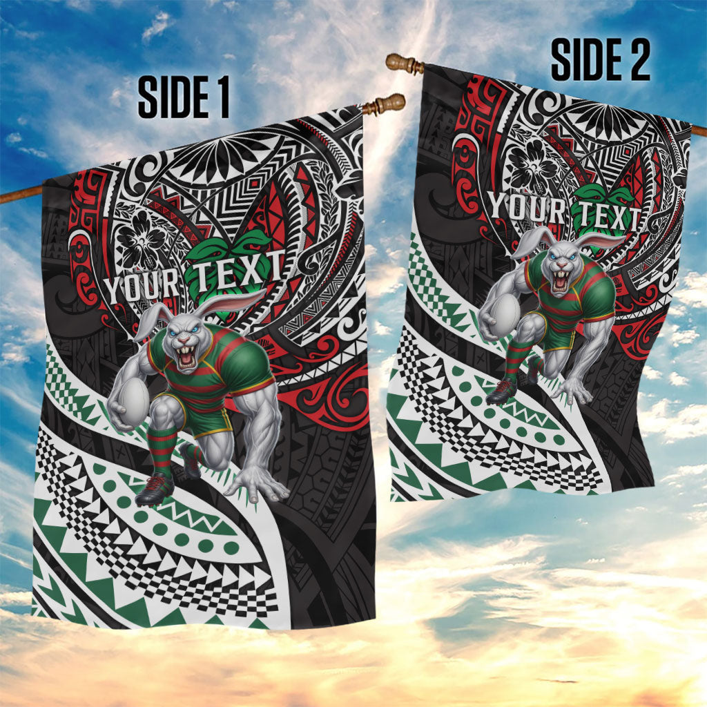 Personalised South Sydney Rabbitohs Garden Flag Polynesian Tribal Art Style With Powerful Rabbit Mascot