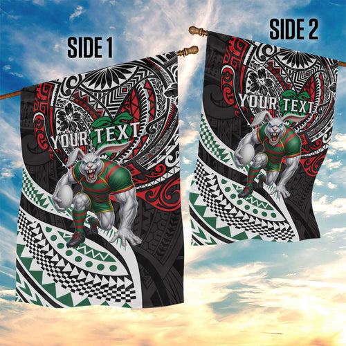 Personalised South Sydney Rabbitohs Garden Flag Polynesian Tribal Art Style With Powerful Rabbit Mascot