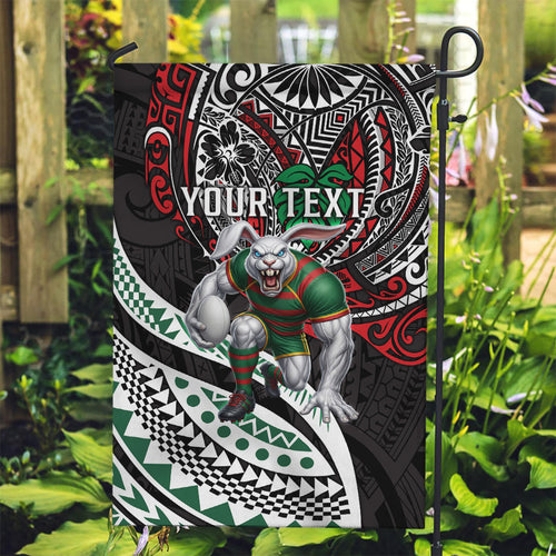 Personalised South Sydney Rabbitohs Garden Flag Polynesian Tribal Art Style With Powerful Rabbit Mascot