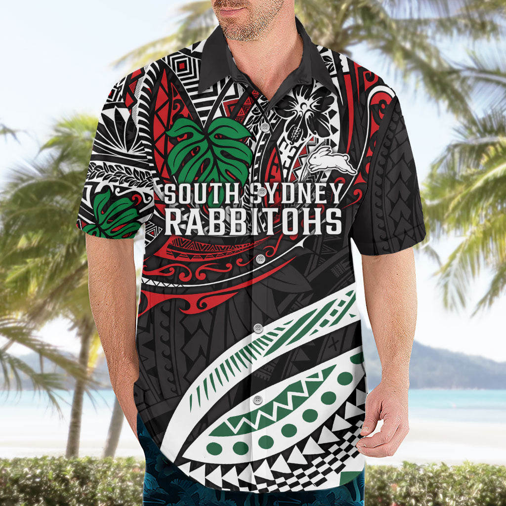 Personalised South Sydney Rabbitohs Hawaiian Shirt Polynesian Tribal Art Style With Powerful Rabbit Mascot