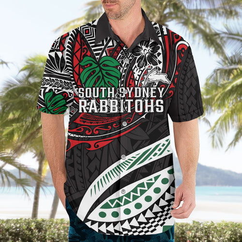 Personalised South Sydney Rabbitohs Hawaiian Shirt Polynesian Tribal Art Style With Powerful Rabbit Mascot