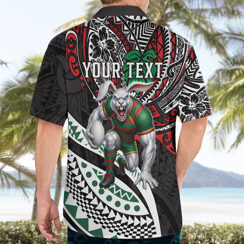 Personalised South Sydney Rabbitohs Hawaiian Shirt Polynesian Tribal Art Style With Powerful Rabbit Mascot