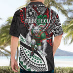 Personalised South Sydney Rabbitohs Hawaiian Shirt Polynesian Tribal Art Style With Powerful Rabbit Mascot