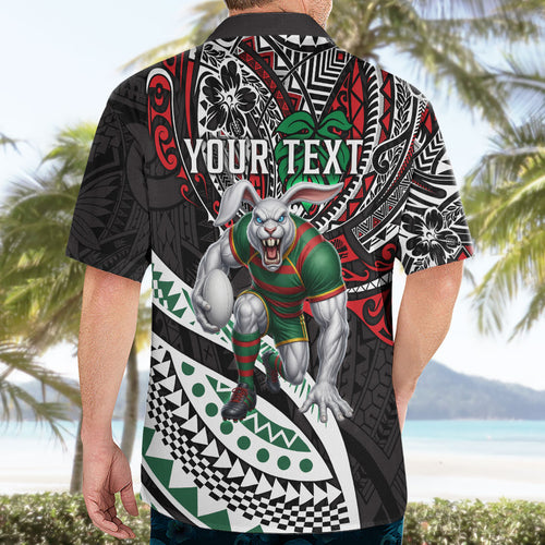Personalised South Sydney Rabbitohs Hawaiian Shirt Polynesian Tribal Art Style With Powerful Rabbit Mascot